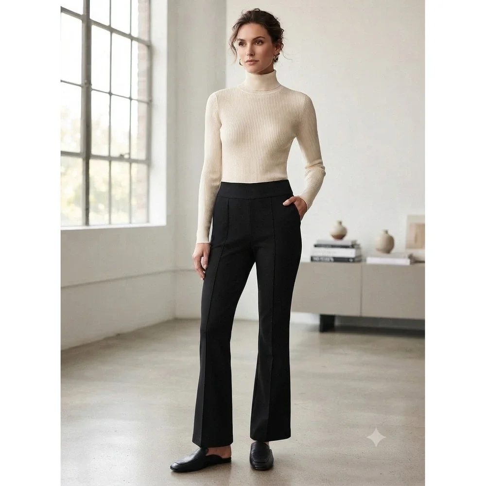Spanx The Perfect Pant Slim Straight Flare Black Ponte Knit Trousers 20252T S - Picture 1 of 10